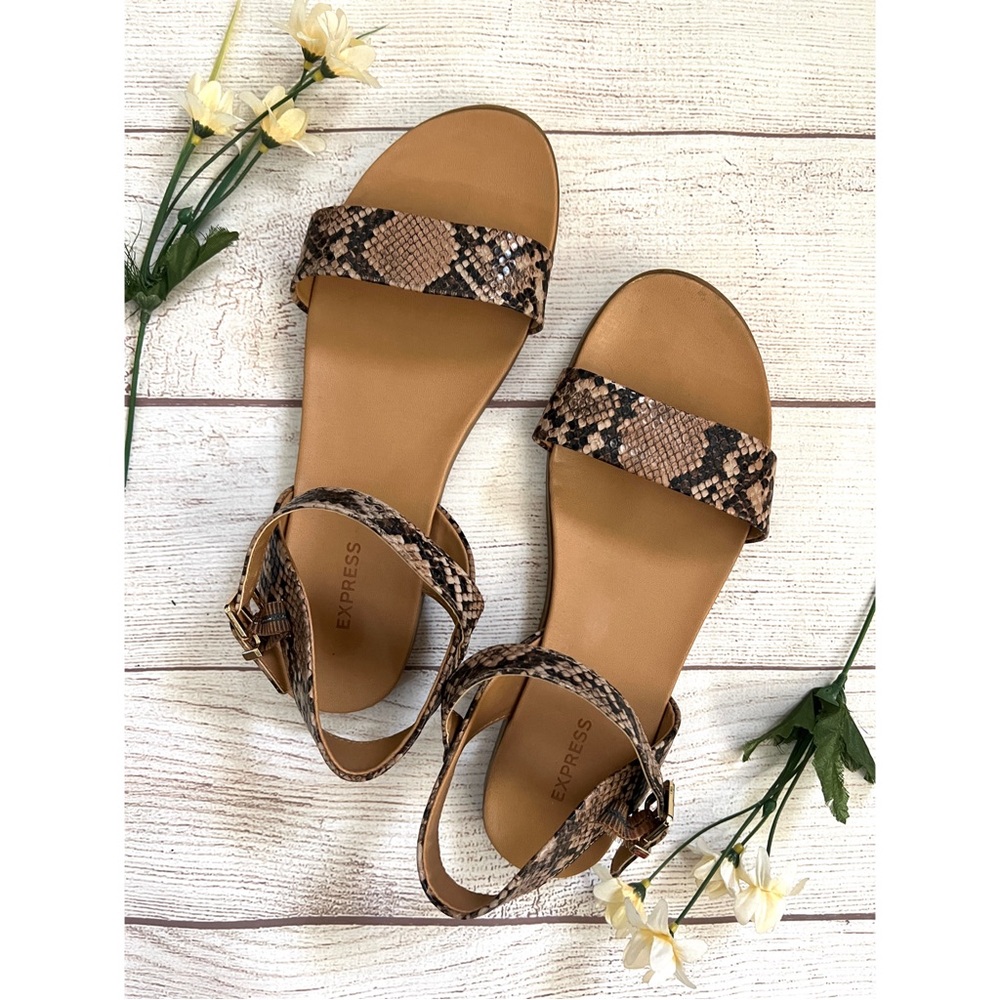 EXPRESS Snakeskin Ankle Strap Sandals